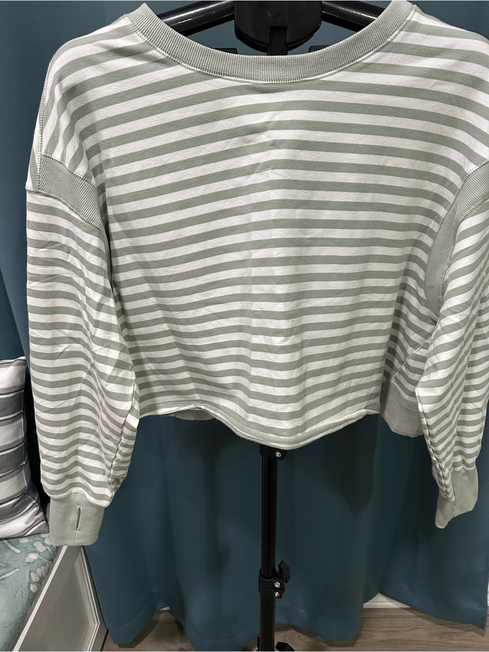 Open back Striped Crop Sweatshirt in Sage and White - Women NWOT